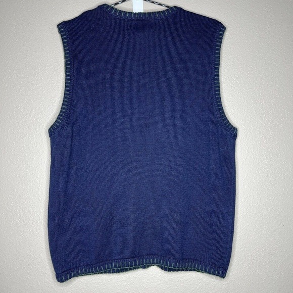 Parisian Works Women's Blue Embroidered Fall Leaf Patches Button-Up Sweater Vest - Picture 3 of 8